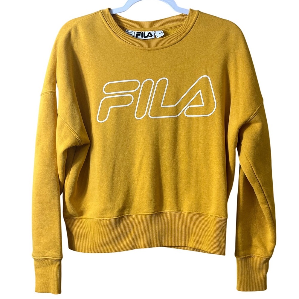Fila Mustard Yellow Logo Crewneck Sweatshirt Size S Small Streetwear Athleisure